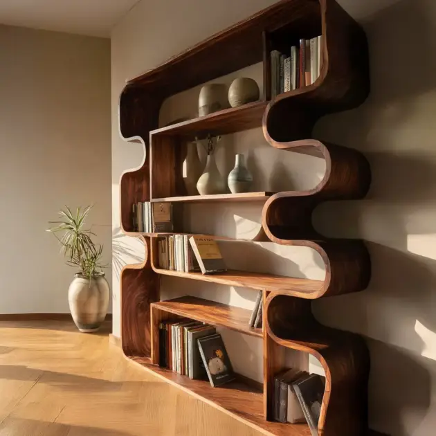 Bookshelf Hardwood Swept Profile Sleek Showcase