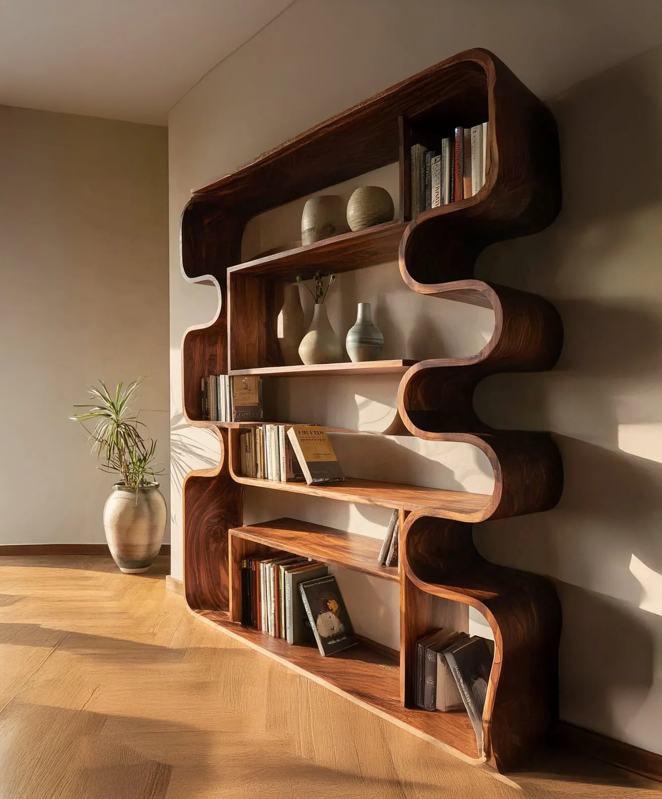 Bookshelf Hardwood Swept Profile Sleek Showcase