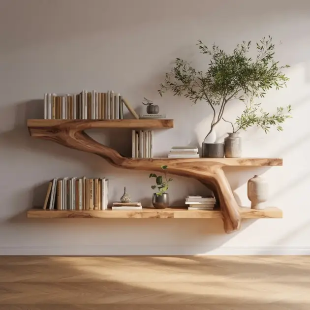 Wall Shelf Hardwood Organic Contour Concealed Bracket Build
