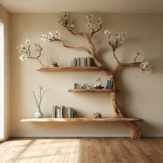 Bookshelf Hardwood Canopy Motif Clean Line Interior Piece